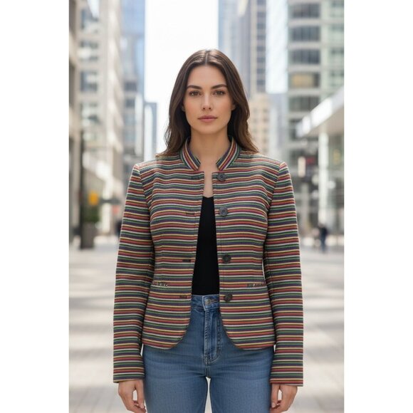 Talbots Multicolor Black Striped Blazer Jacket Womens Size 8 Retron Statement - Picture 1 of 10